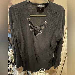 BCX Black long sleeve shirt Velvet feel, braided v neck. Size 1X